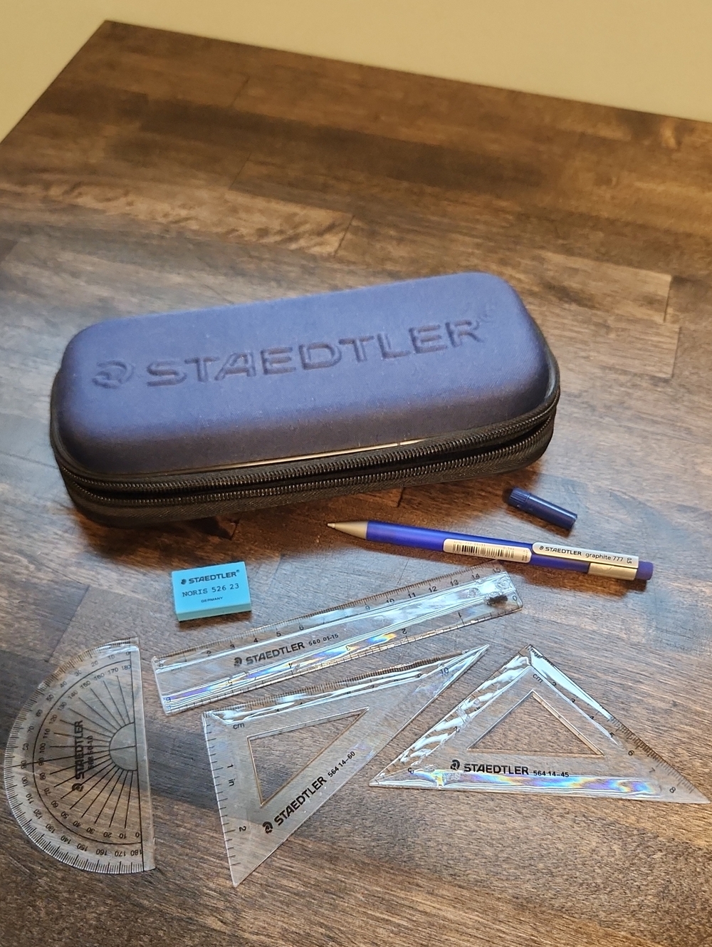 Staedtler Blue Pencil Case Set with 0.5 Graphite 777 Pencil And Geometry Tools